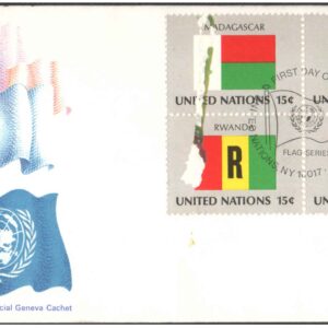 United Nations (UN) 1980 - Flag Series First Day Cover - Official Geneva Cachet - Madagascar, Cameroon, Rwanda, Hungary