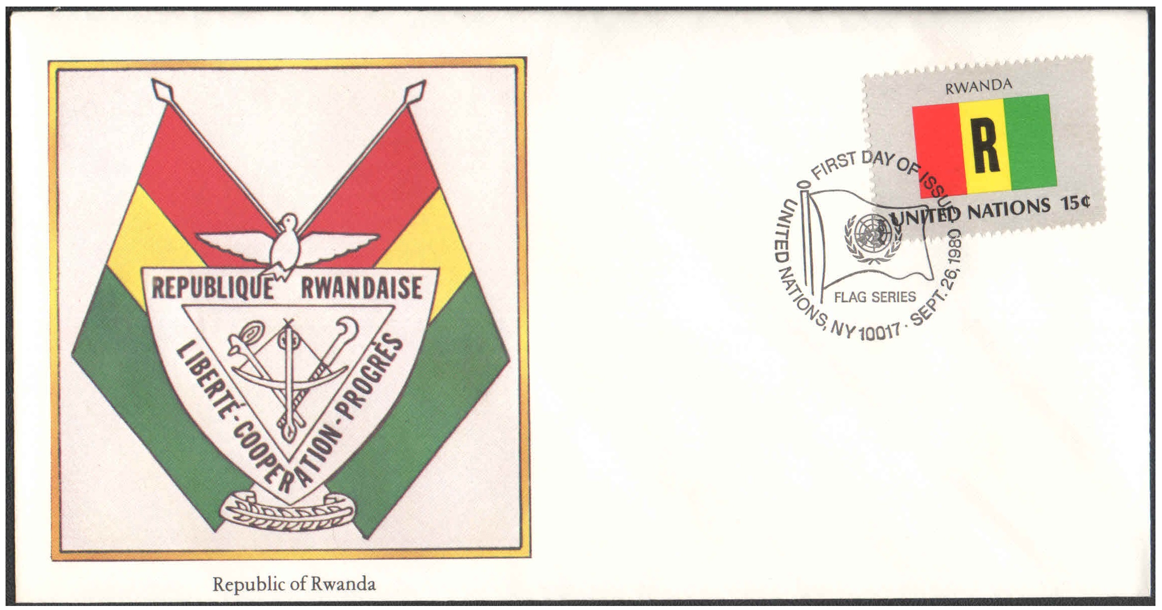 United Nations (UN) 1980 - Flag Series First Day Cover - Rwanda