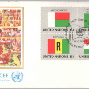 United Nations (UN) 1980 - UN ICEF - Flag Series First Day Cover - Madagascar, Cameroon, Rwanda, Hungary