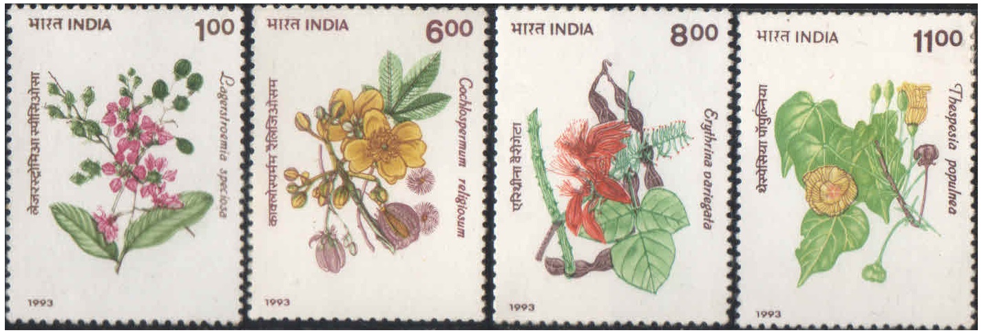 India 1993 Indian Flowering Trees - Set of 4 Stamps MNH