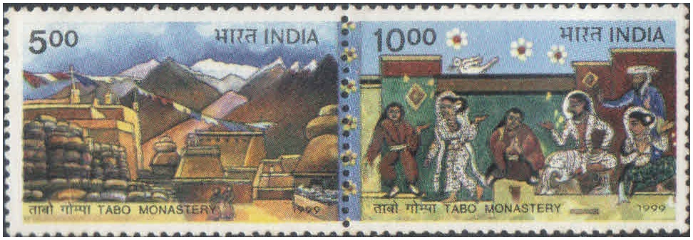 India 1999 Tabo Monastery - New Millenium - Unity in Diversity & Respect for All Religions -Horizontal strip of 2 Se-tenant stamps MNH