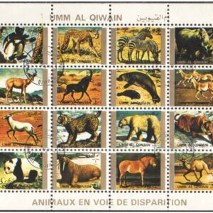Umm-Al-Qiwain (UAE) 1973 Animals - CTO Cancelled Mini Stamp sheet of 16 stamps MNH