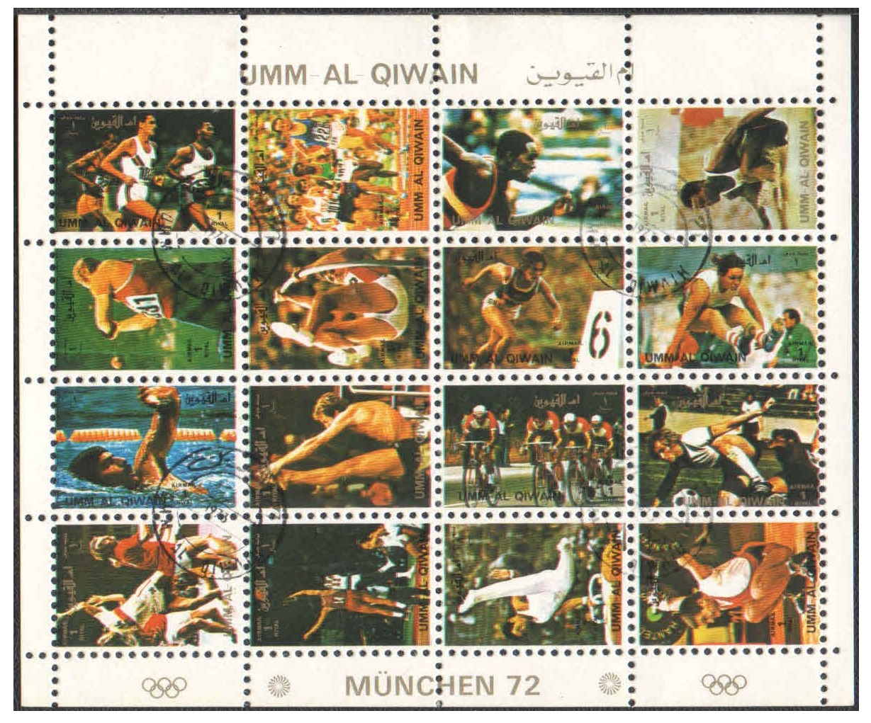 Umm-Al-Qiwain (UAE) 1973 - Munich 1972 Olympic Games -CTO Cancelled Mini Stamp sheet of 16 stamps MNH